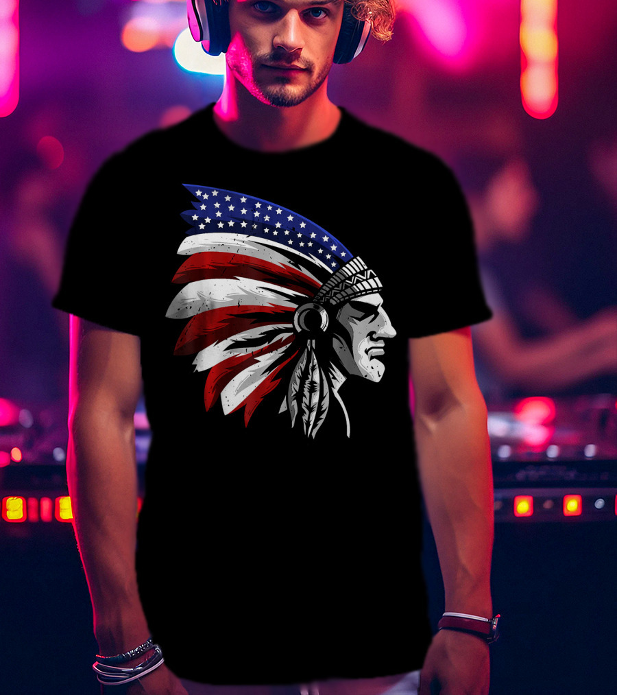 Native American Indian Chief Patriotic Headdress T-Shirt