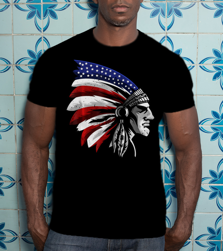 Native American Indian Chief Patriotic Headdress T-Shirt