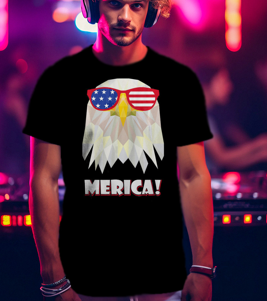 Merica Eagle With American Flag Sunglasses T-Shirt
