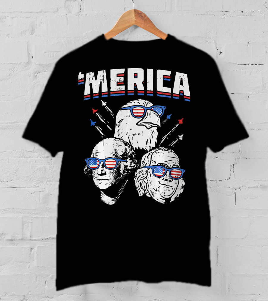 'Merica Washington Franklin Eagle Sunglasses USA T-Shirt
