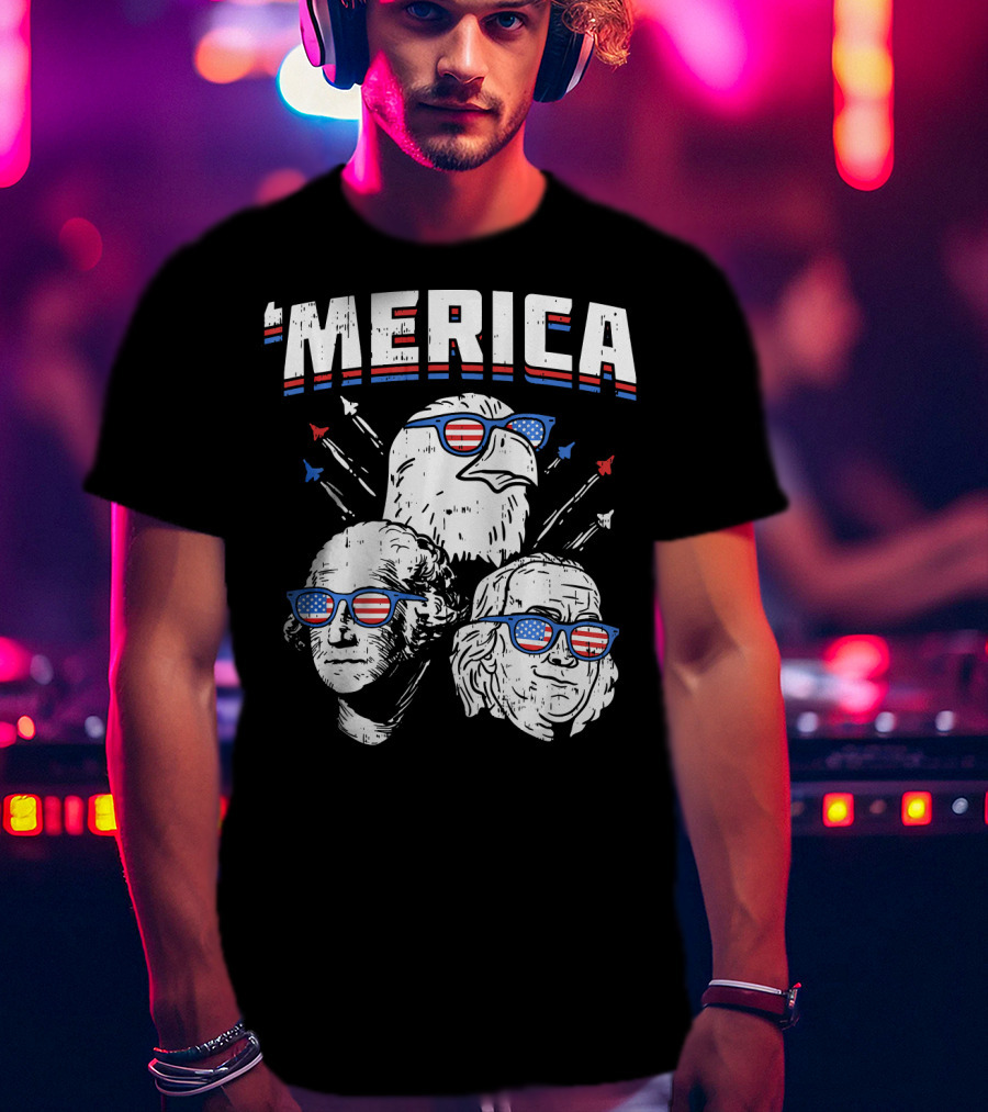 'Merica Washington Franklin Eagle Sunglasses USA T-Shirt