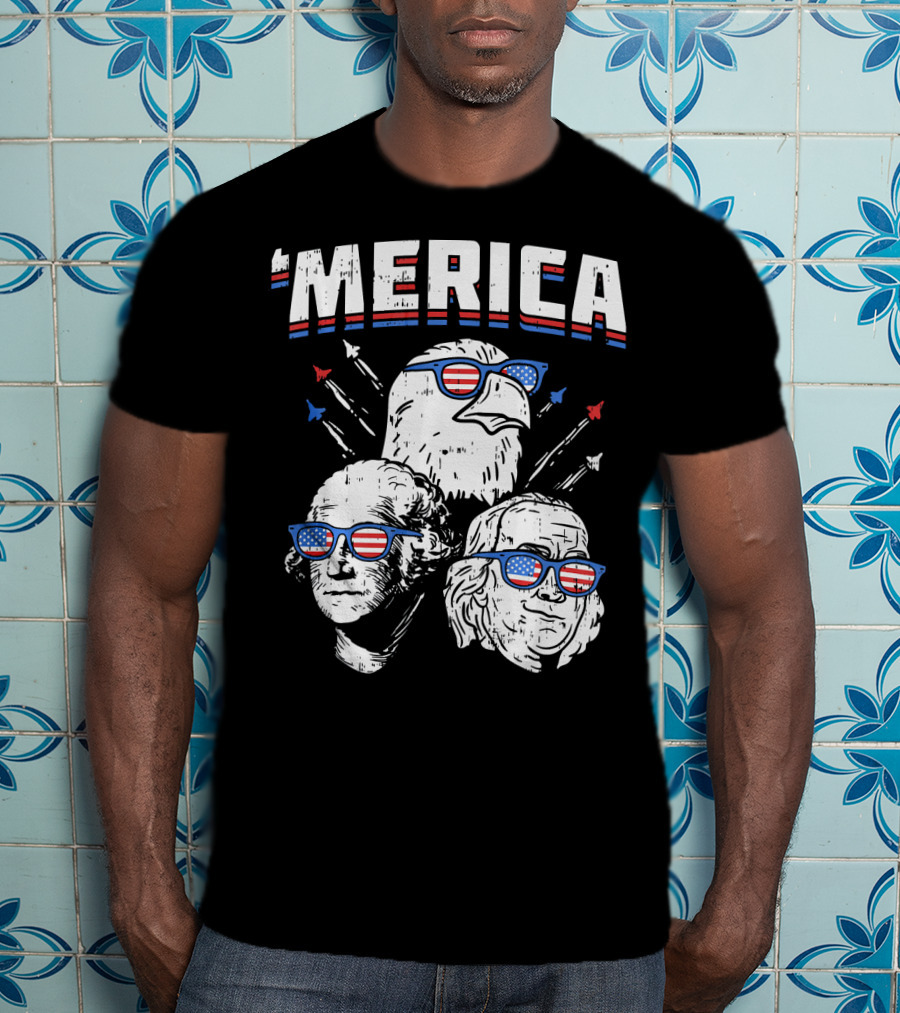 'Merica Washington Franklin Eagle Sunglasses USA T-Shirt