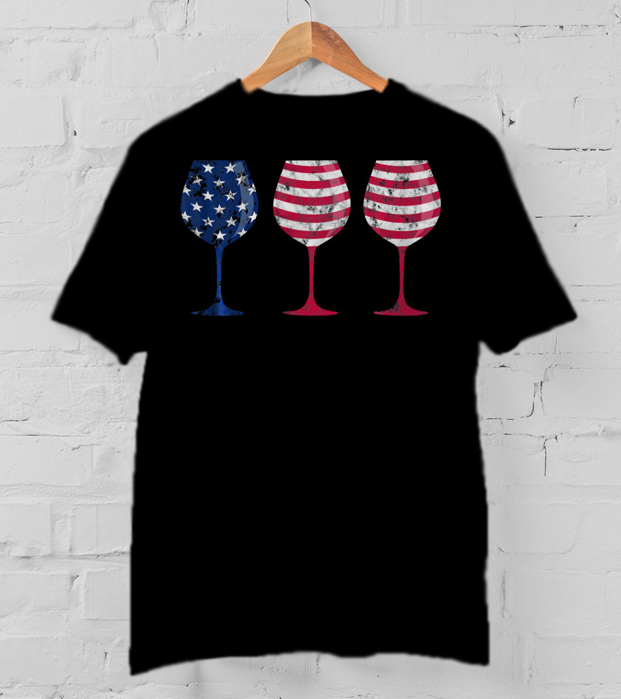 American Flag Wine Glass Trio T-Shirt