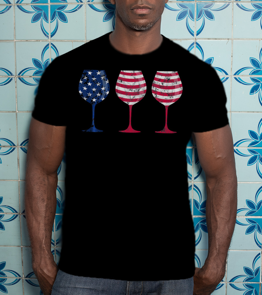 American Flag Wine Glass Trio T-Shirt