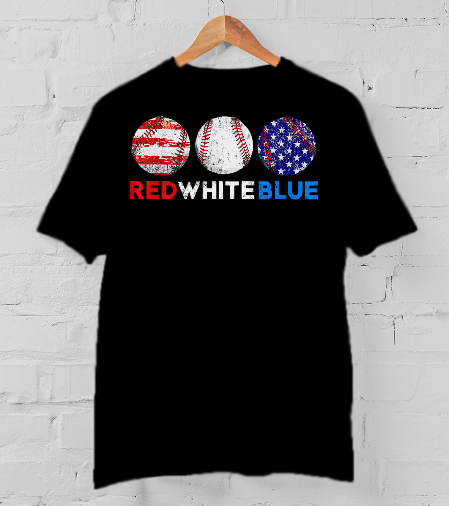 Red White Blue Baseball American Flag T-Shirt