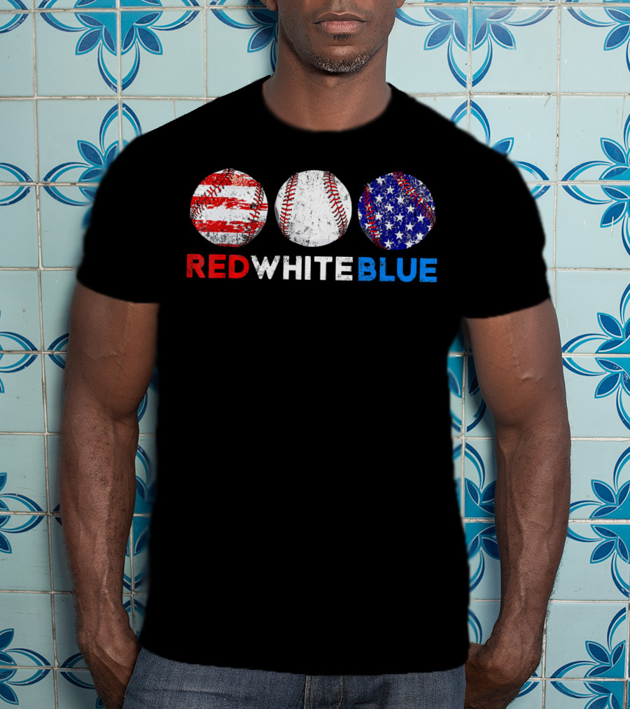 Red White Blue Baseball American Flag T-Shirt