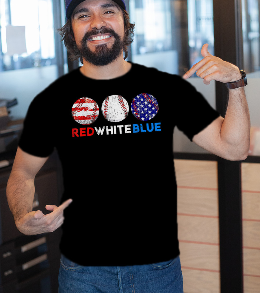 Red White Blue Baseball American Flag T-Shirt