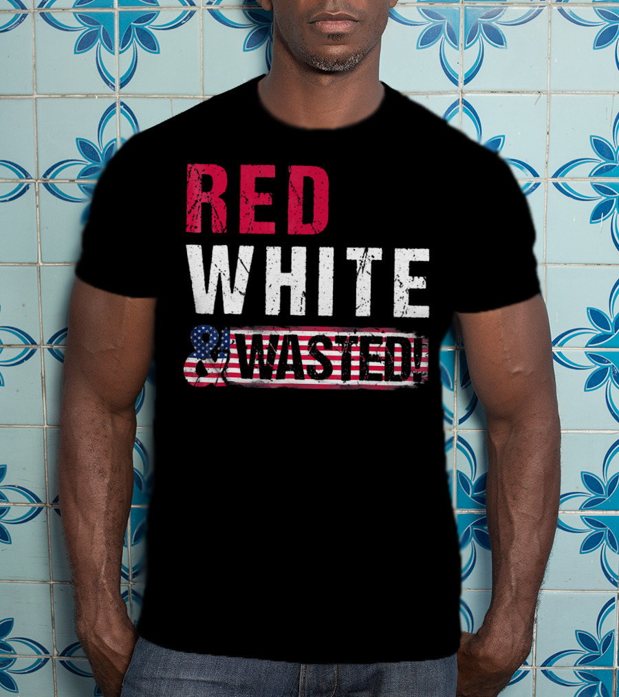 Red White And Wasted American Flag Skull T-Shirt