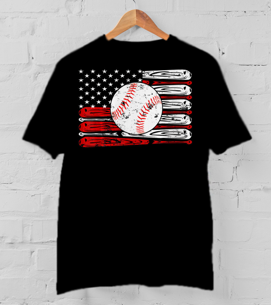 Vintage Baseball Stitch American Flag T-Shirt