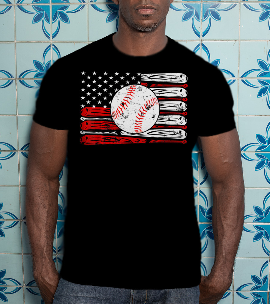 Vintage Baseball Stitch American Flag T-Shirt