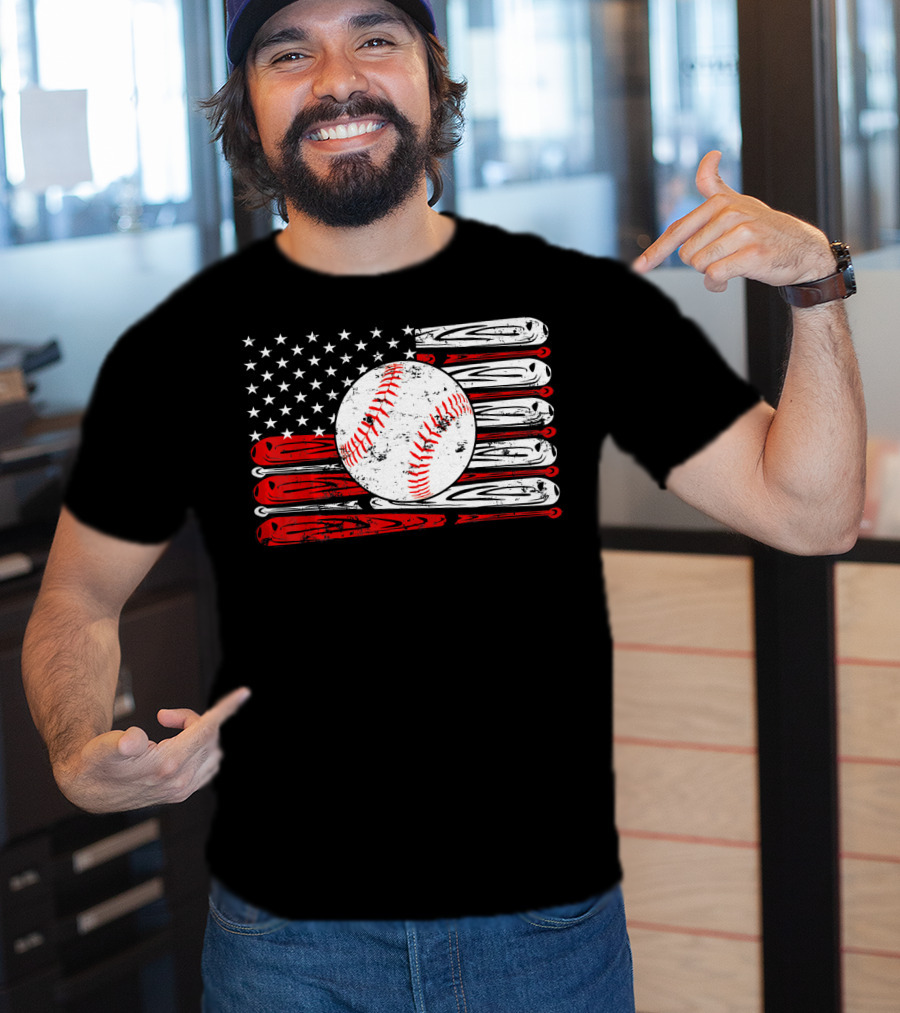 Vintage Baseball Stitch American Flag T-Shirt