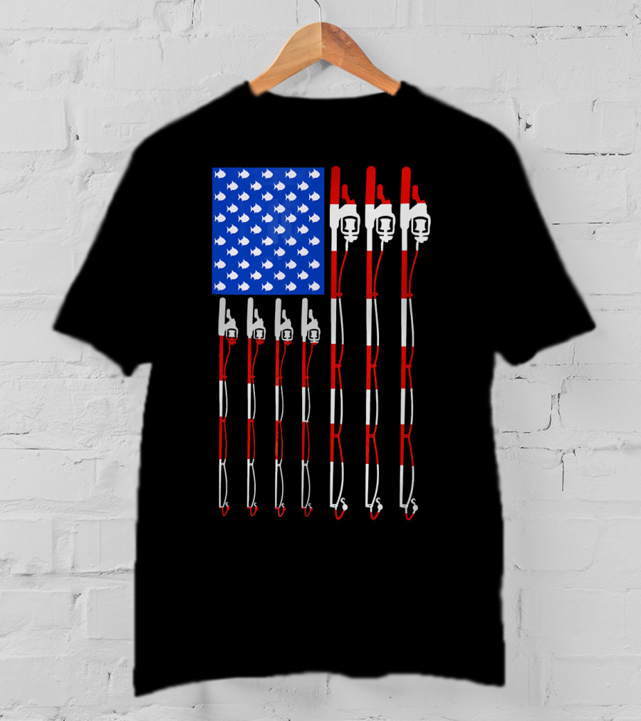 Patriotic Fishing Rod Flag Design American USA T-Shirt