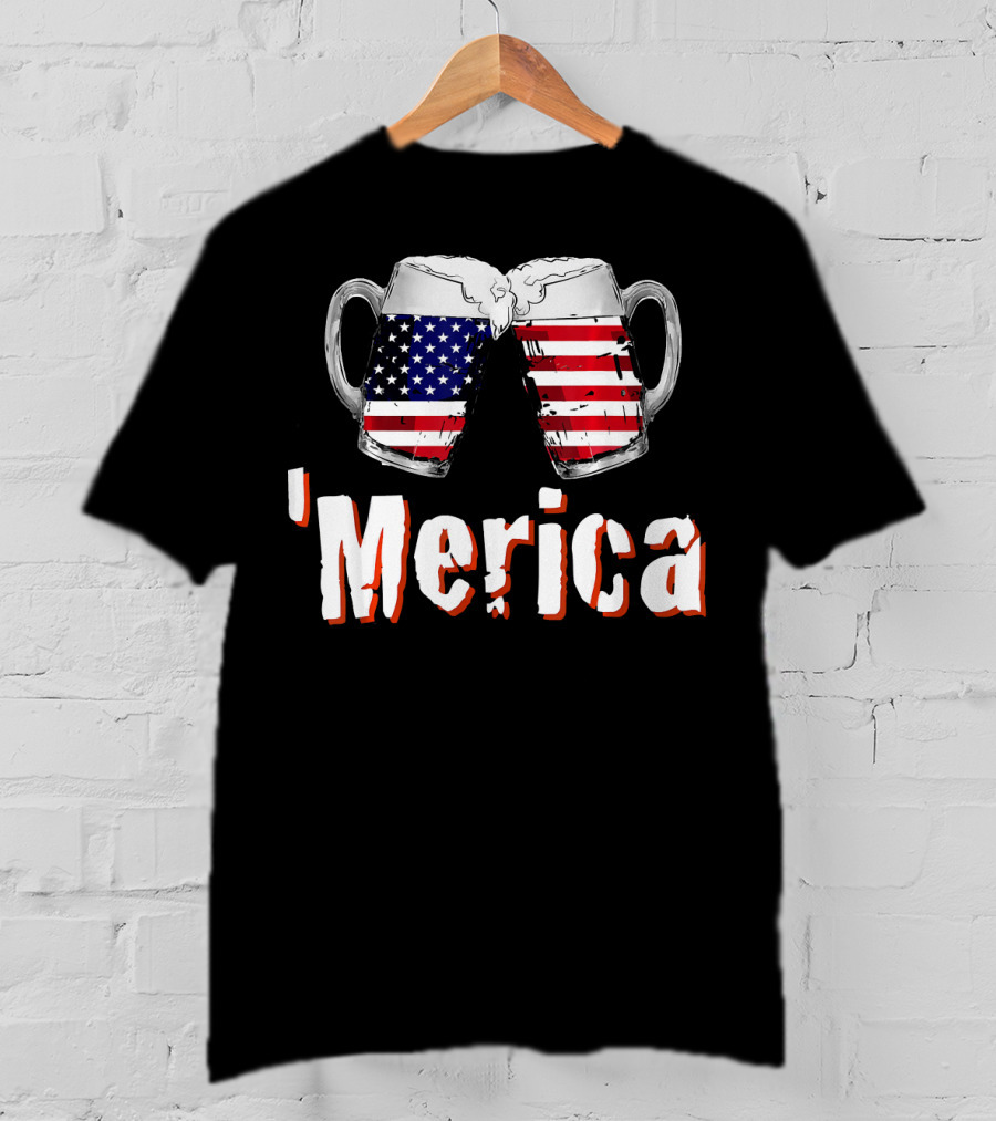 'Merica Patriotic Beer American Flag Mugs T-Shirt