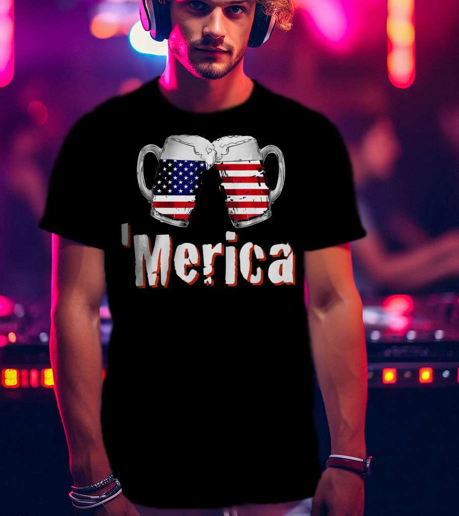 'Merica Patriotic Beer American Flag Mugs T-Shirt