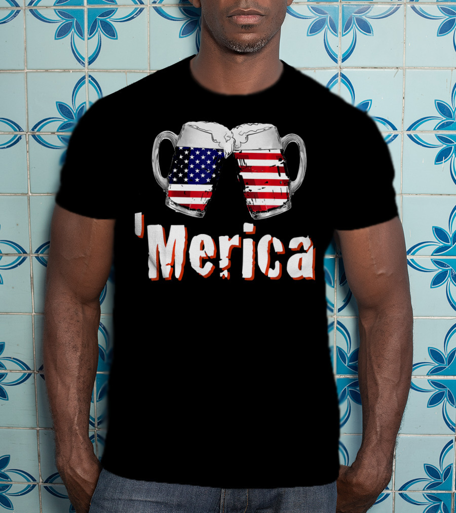 'Merica Patriotic Beer American Flag Mugs T-Shirt