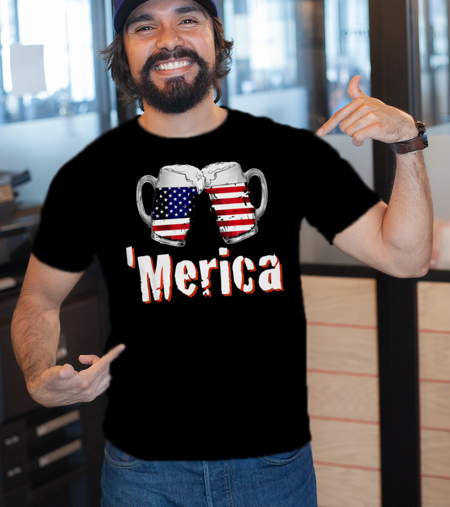'Merica Patriotic Beer American Flag Mugs T-Shirt