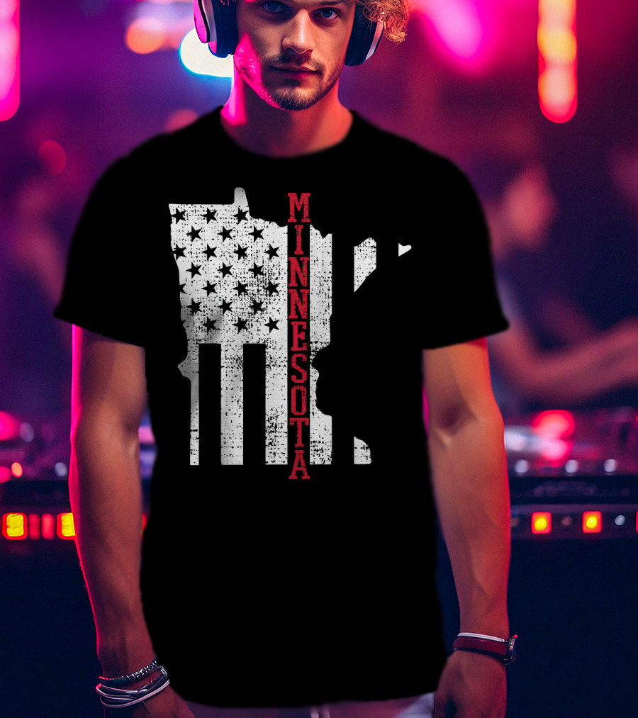 Minnesota USA Flag Vintage Retro America State Map T-Shirt