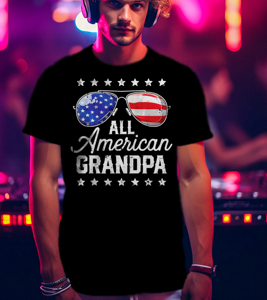All American Grandpa Stars And Stripes Sunglasses Patriotic T-Shirt
