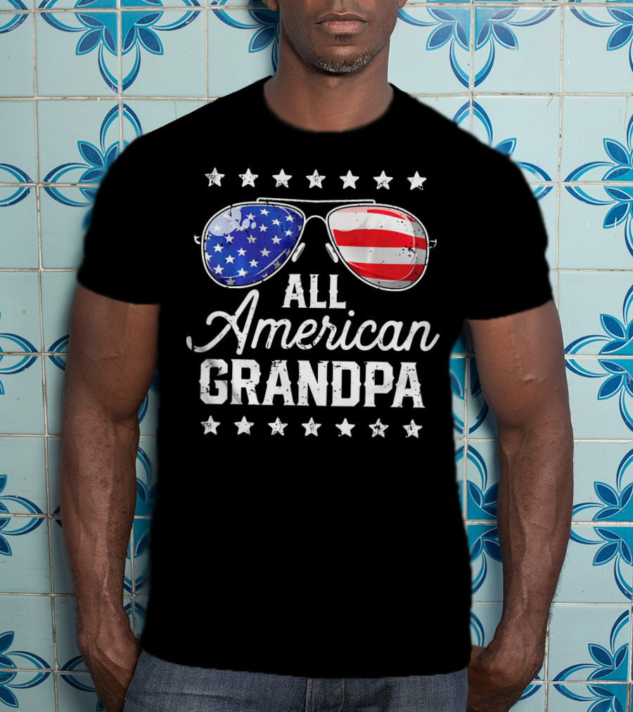 All American Grandpa Stars And Stripes Sunglasses Patriotic T-Shirt