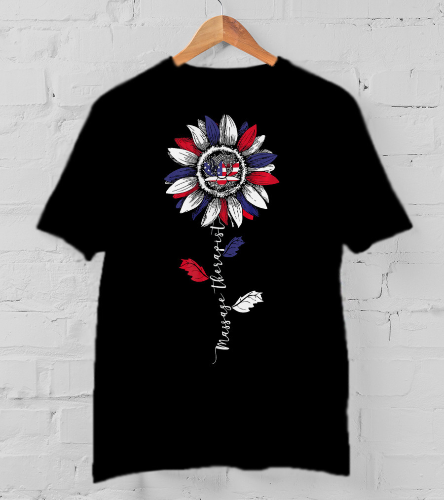 Massage Therapist Patriotic Sunflower American Flag T-Shirt