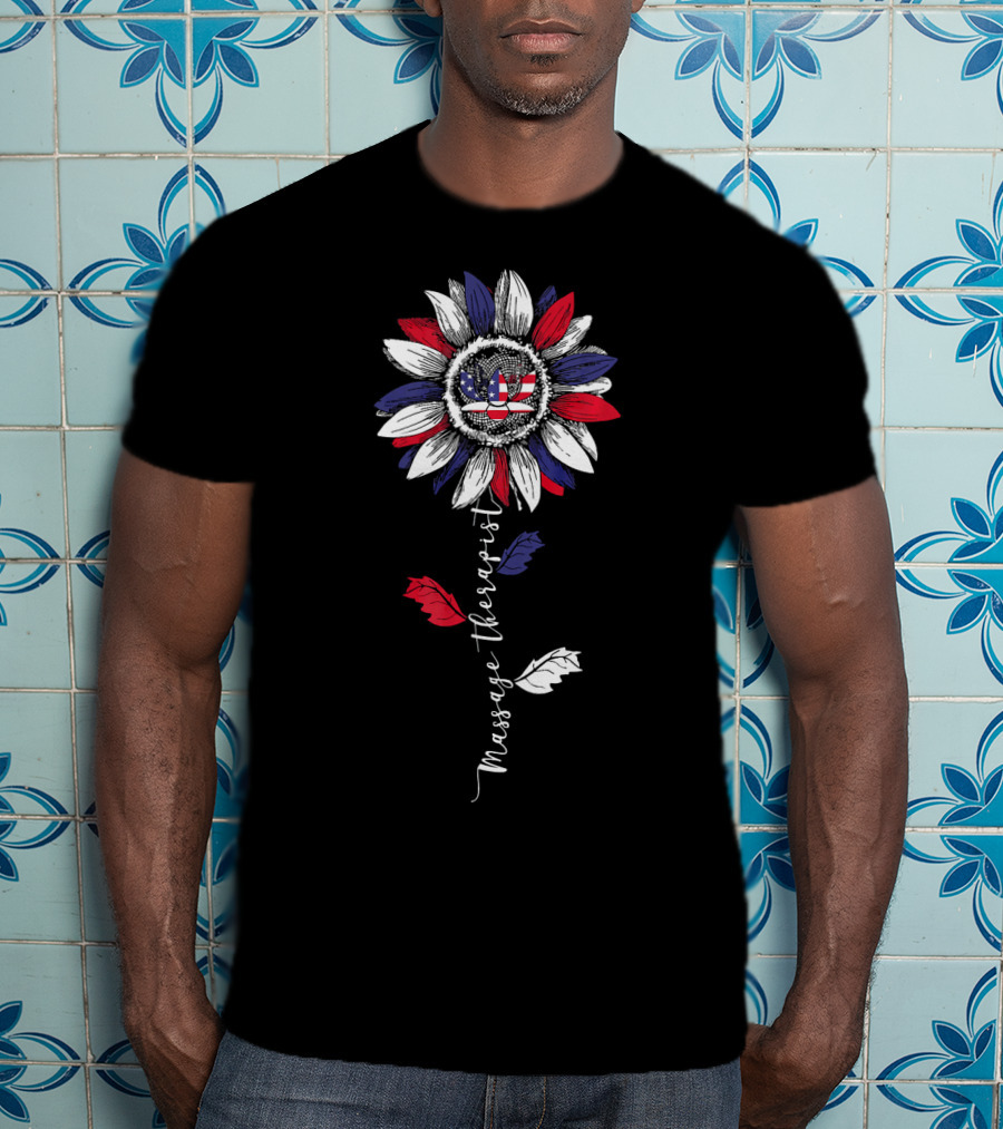 Massage Therapist Patriotic Sunflower American Flag T-Shirt