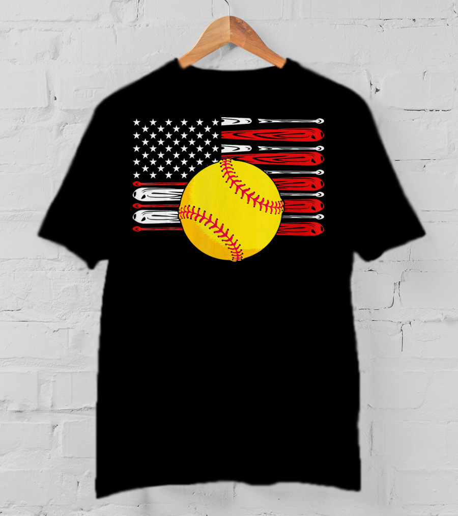 Vintage Softball American Flag T-Shirt