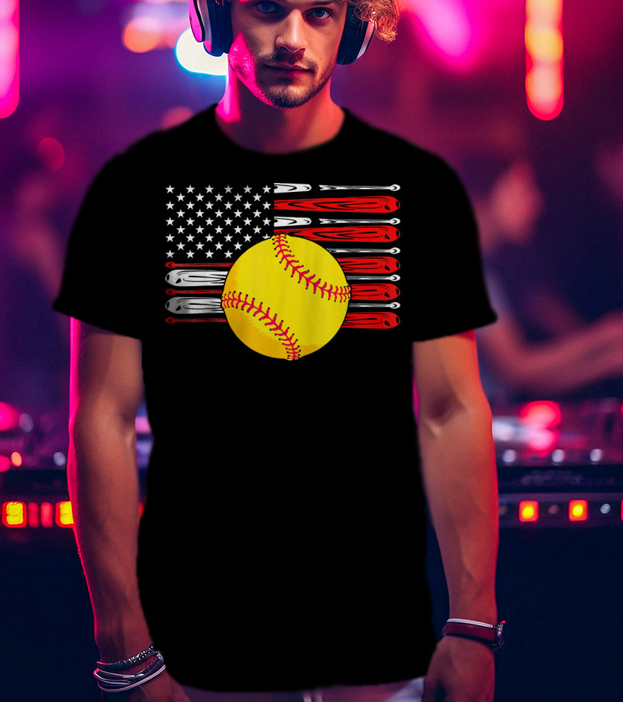 Vintage Softball American Flag T-Shirt