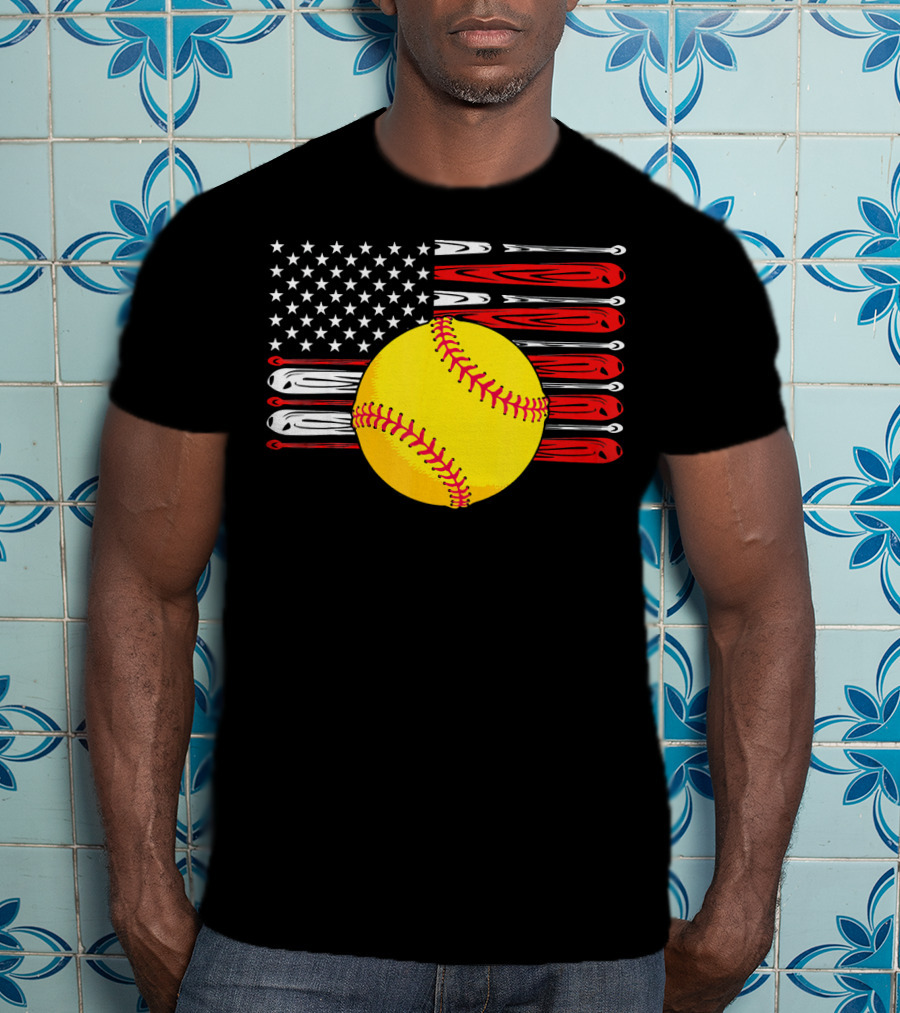 Vintage Softball American Flag T-Shirt