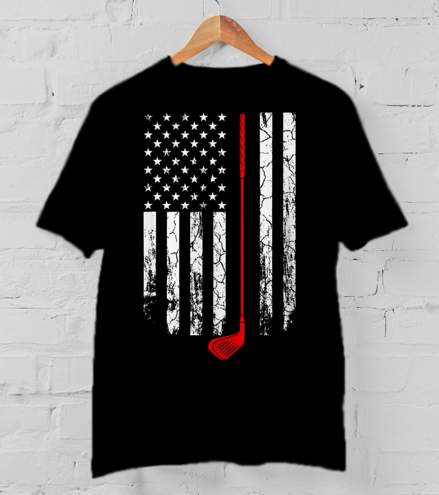 Vintage Retro Golf Club American Flag Patriot T-Shirt