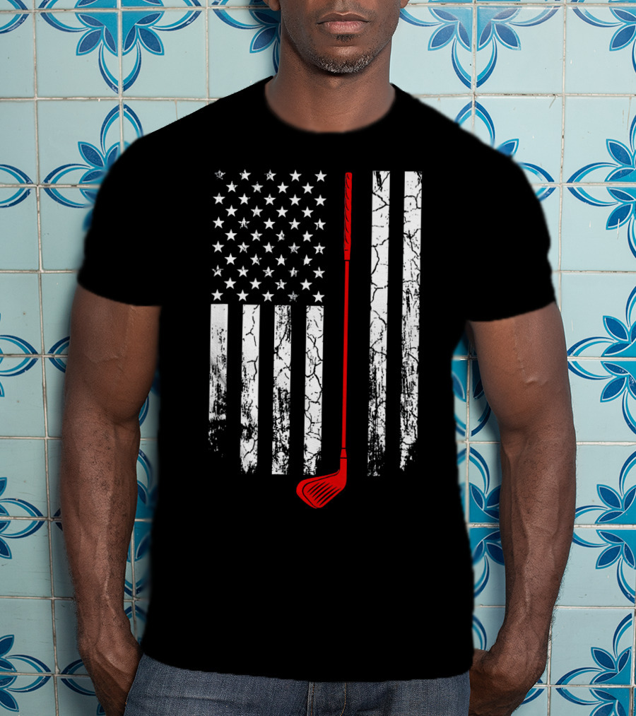 Vintage Retro Golf Club American Flag Patriot T-Shirt