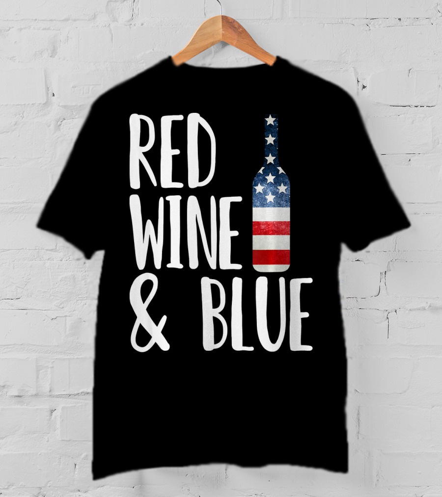 Red Wine And Blue Bottle USA Flag T-Shirt