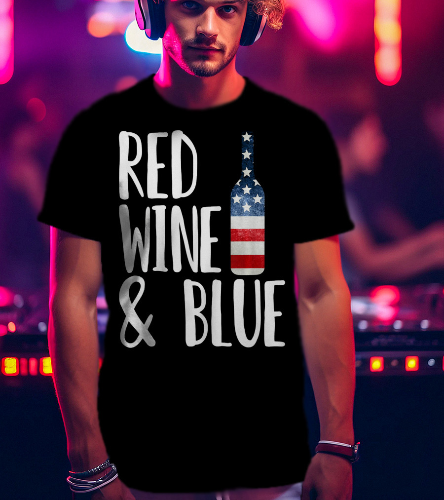 Red Wine And Blue Bottle USA Flag T-Shirt