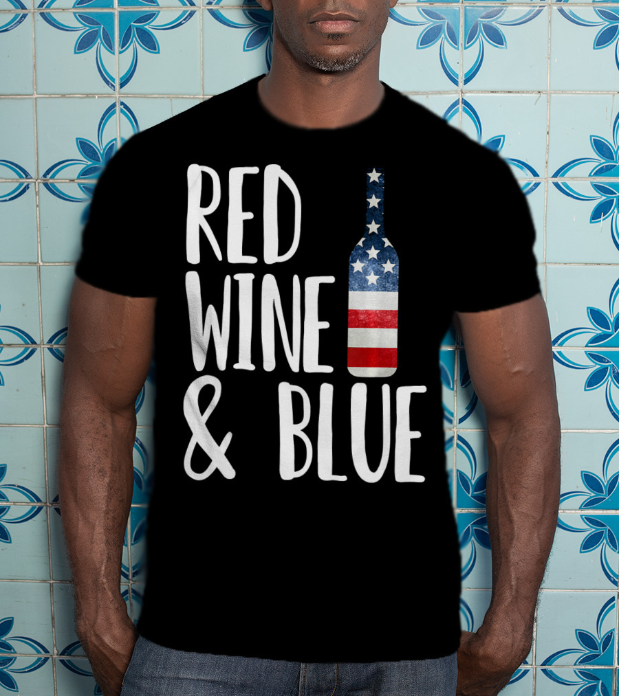Red Wine And Blue Bottle USA Flag T-Shirt