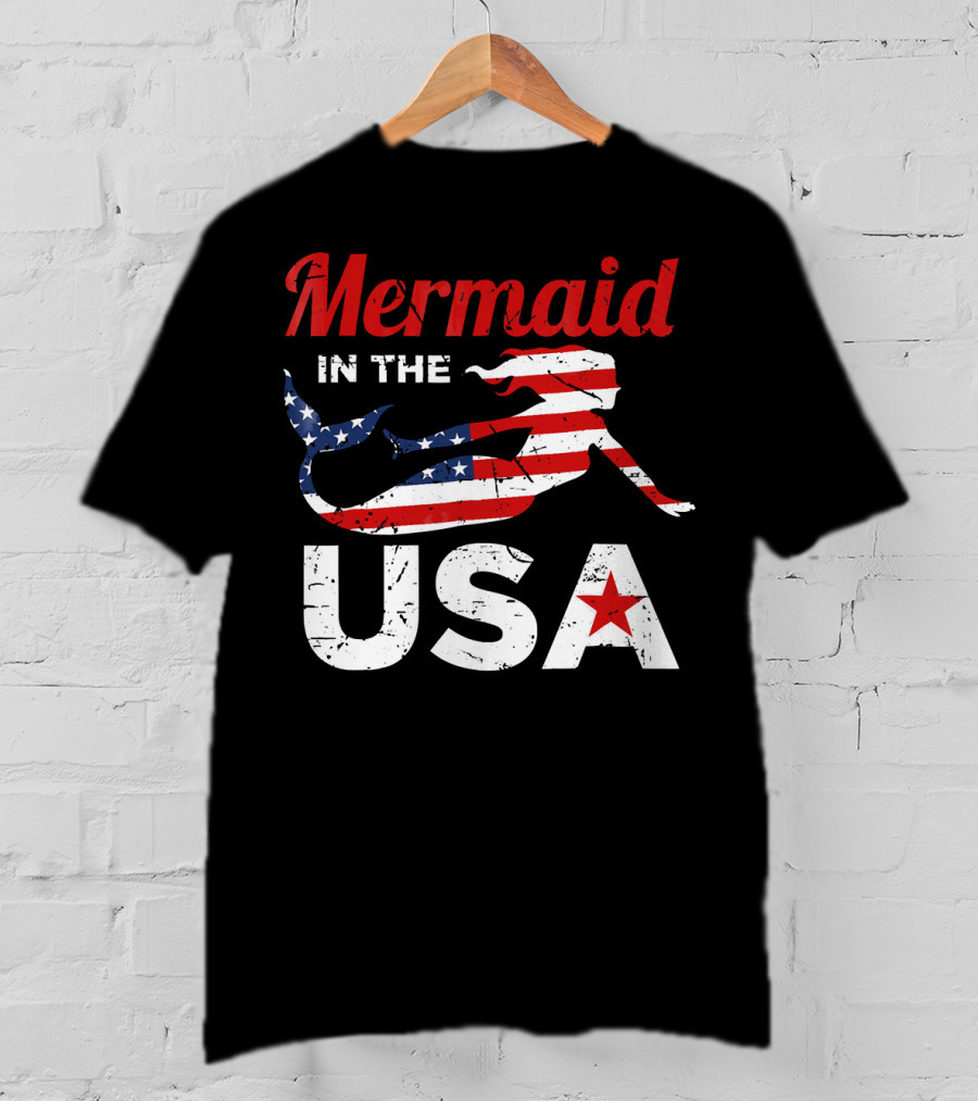 Mermaid In The USA American Flag T-Shirt