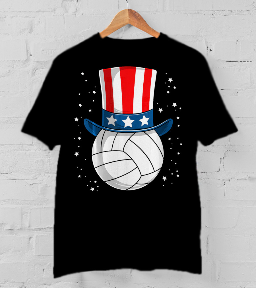 Volleyball Uncle Sam Hat American Flag Stars T-Shirt