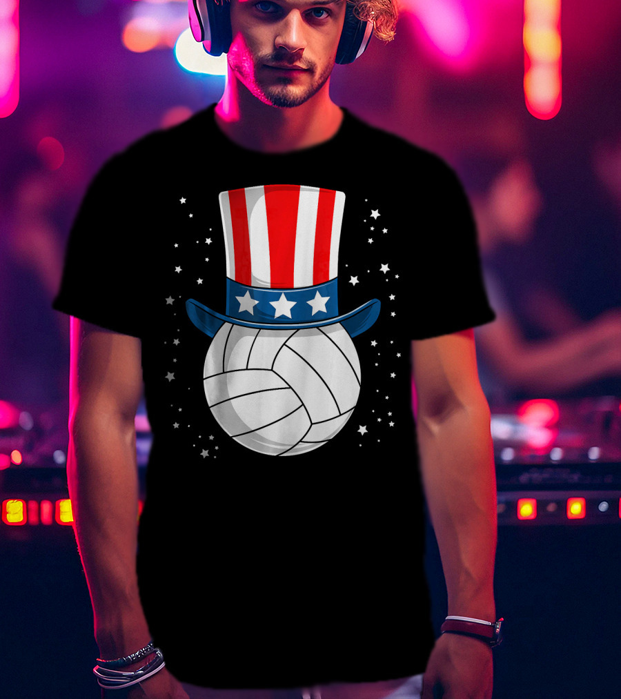 Volleyball Uncle Sam Hat American Flag Stars T-Shirt