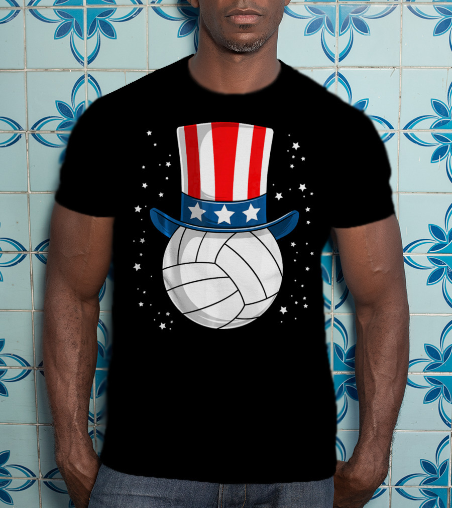 Volleyball Uncle Sam Hat American Flag Stars T-Shirt