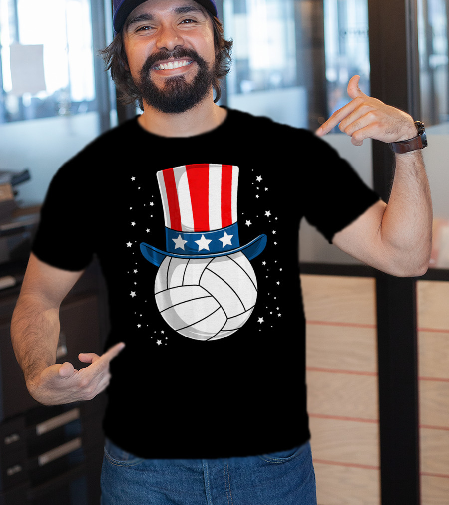 Volleyball Uncle Sam Hat American Flag Stars T-Shirt
