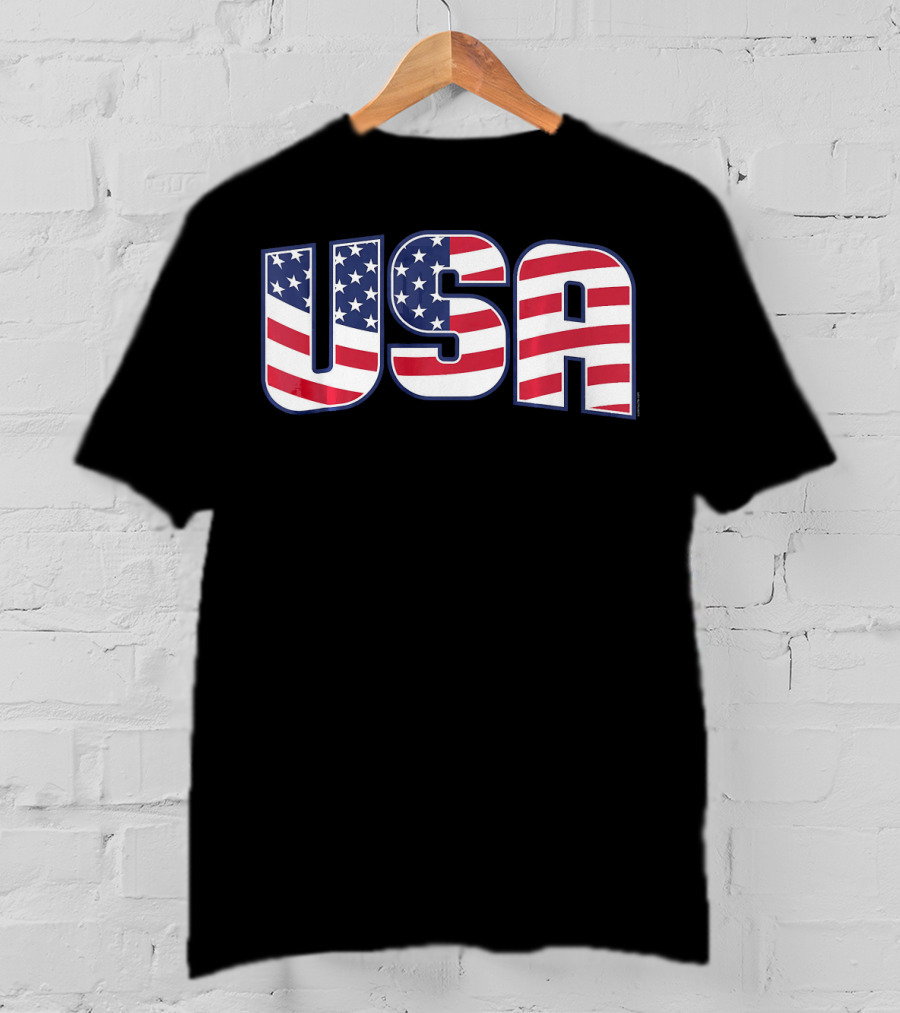 USA Flag Stars And Stripes Lettering T-Shirt