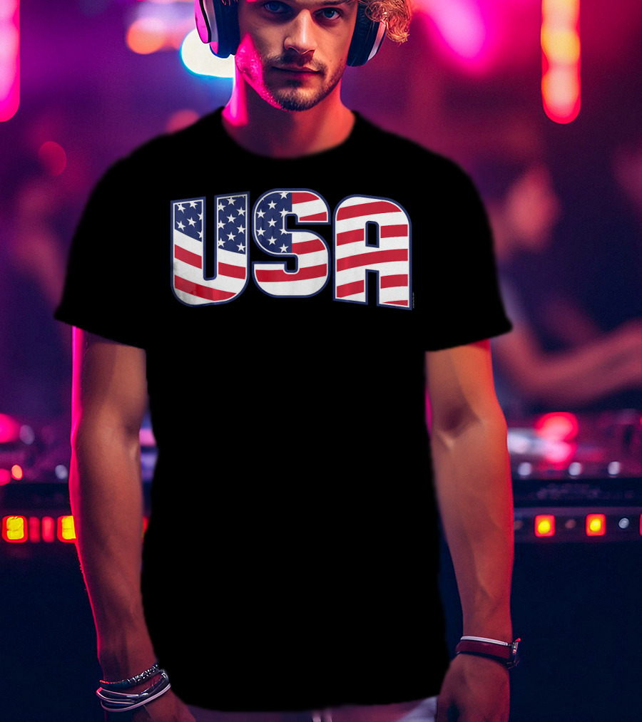 USA Flag Stars And Stripes Lettering T-Shirt