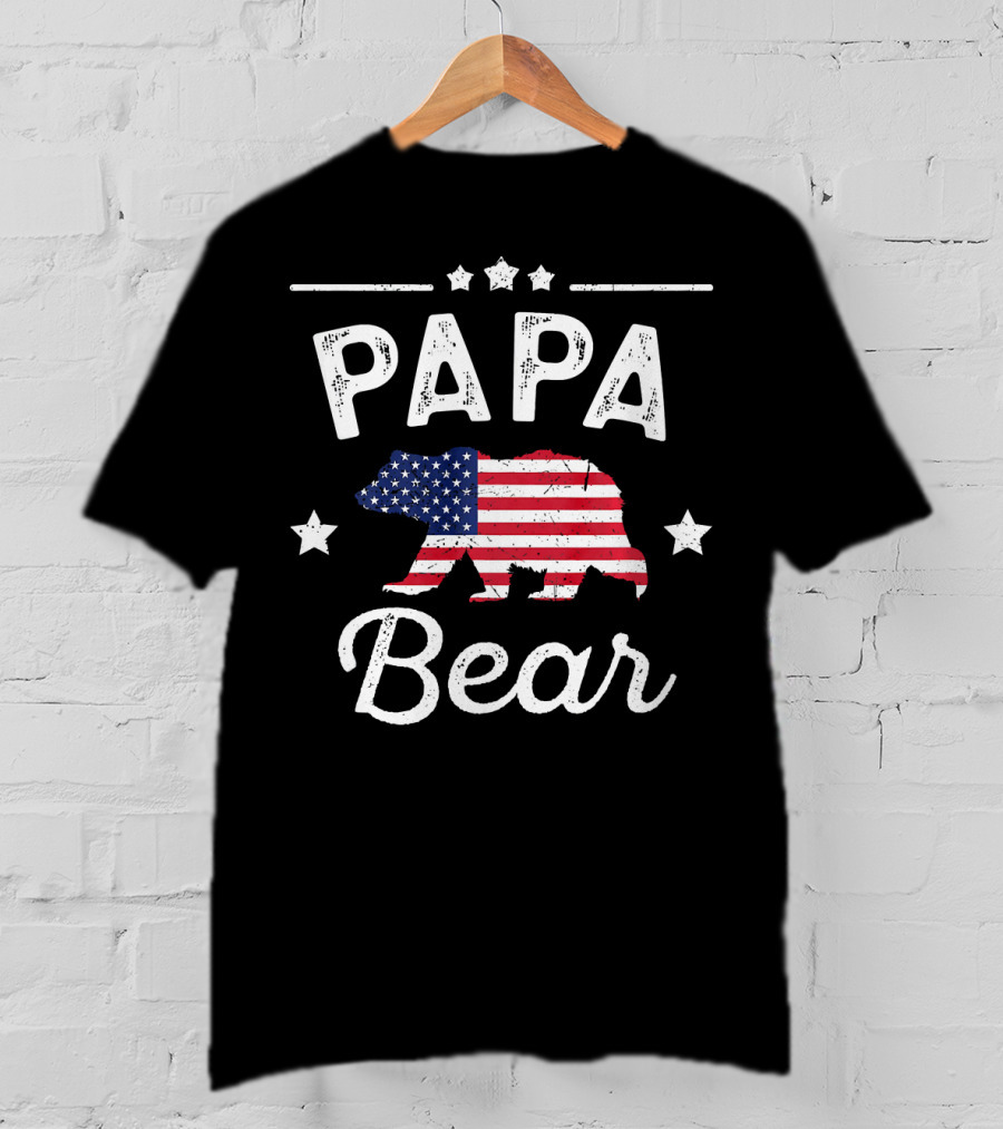 Papa Bear American Flag Stars T-Shirt