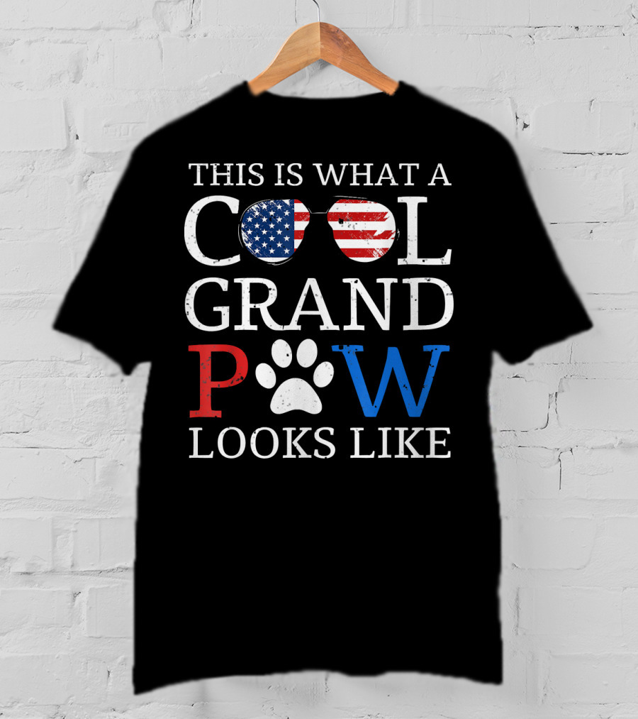 This Is What A Cool Grand Paw Looks Like American Flag Glasses Paw Prints T-Shirt