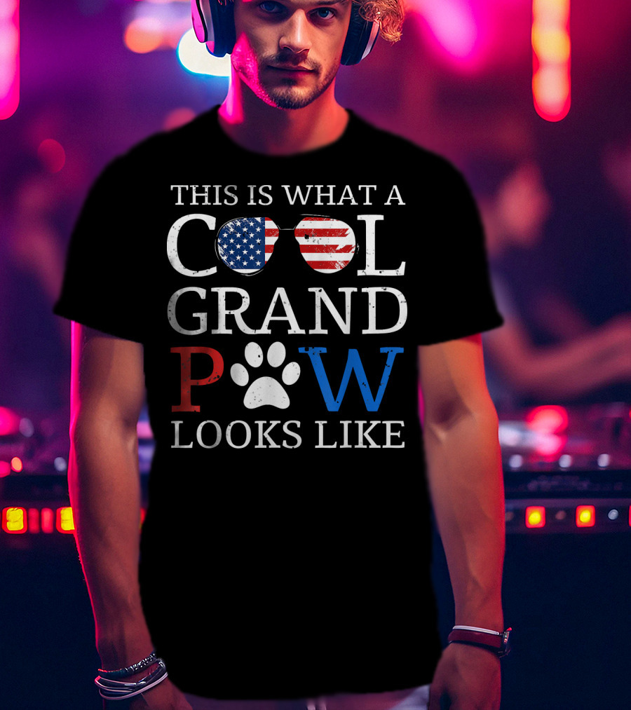 This Is What A Cool Grand Paw Looks Like American Flag Glasses Paw Prints T-Shirt