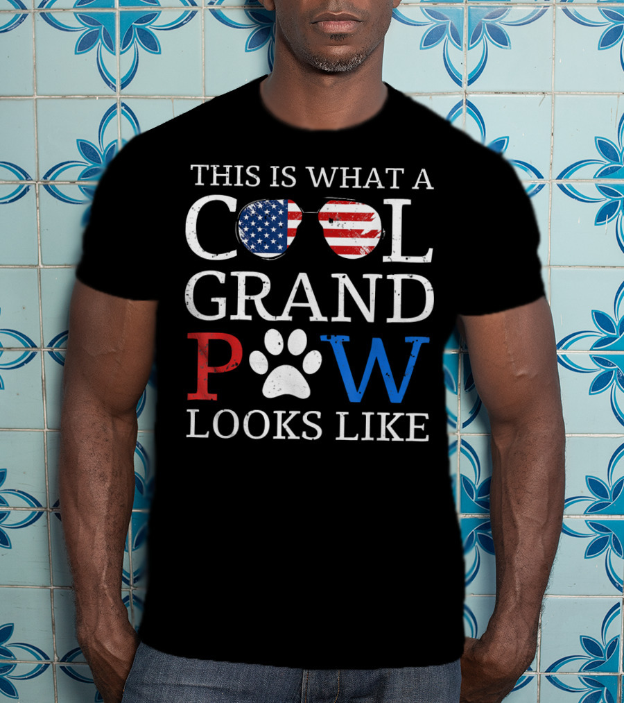 This Is What A Cool Grand Paw Looks Like American Flag Glasses Paw Prints T-Shirt