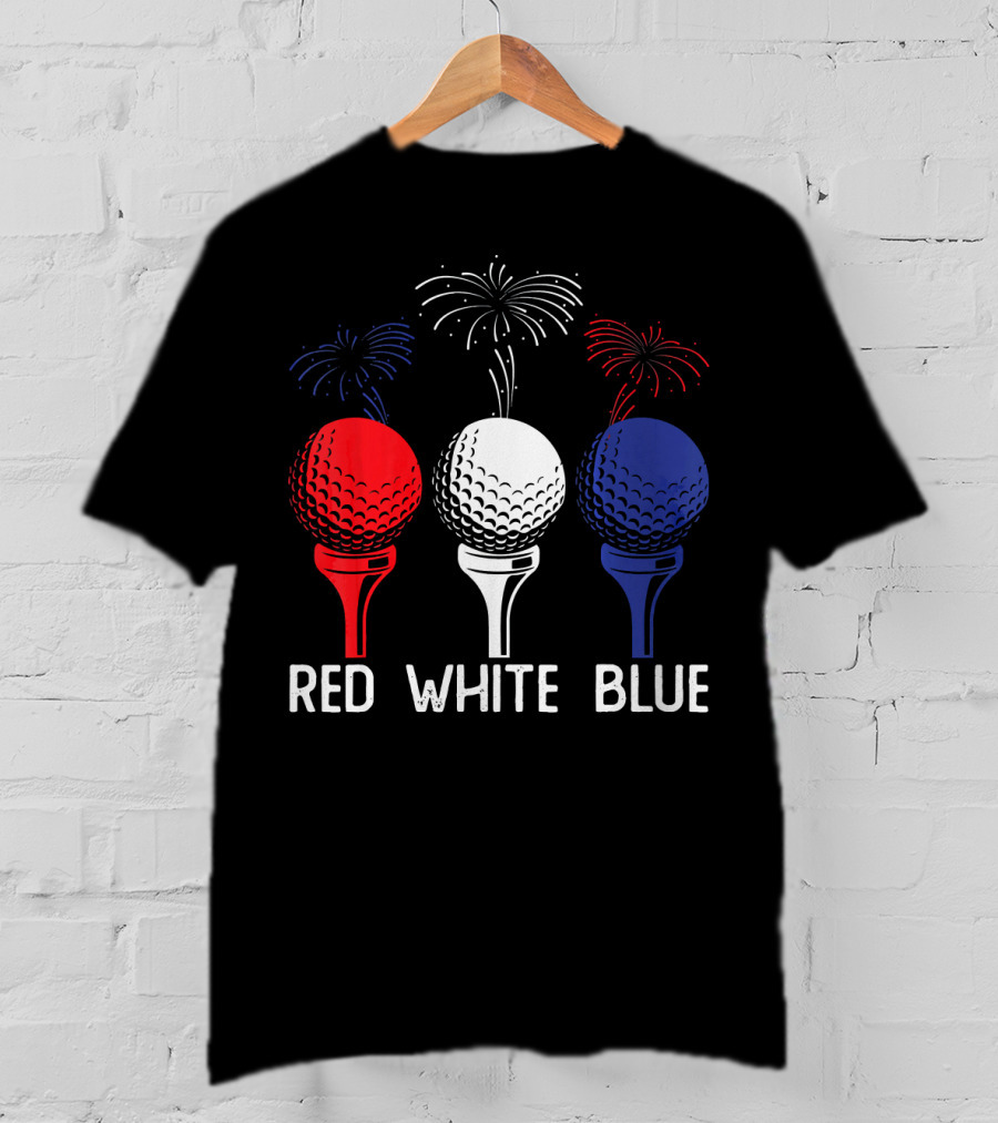 Golf Red White Blue US Flag Patriotic Fireworks T-Shirt