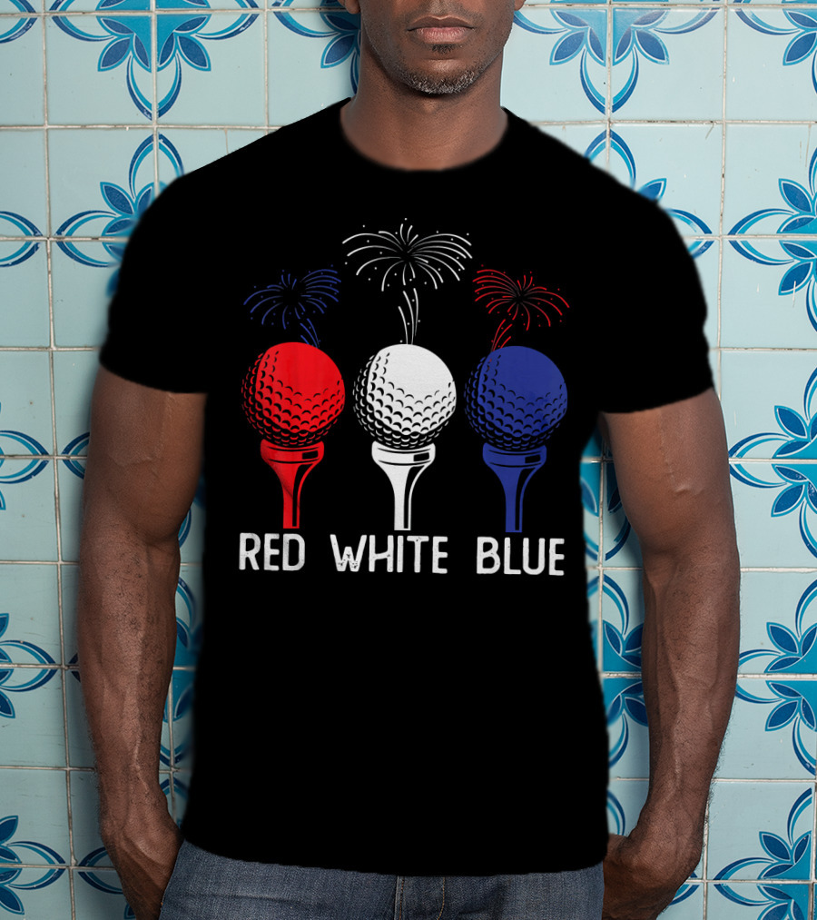 Golf Red White Blue US Flag Patriotic Fireworks T-Shirt