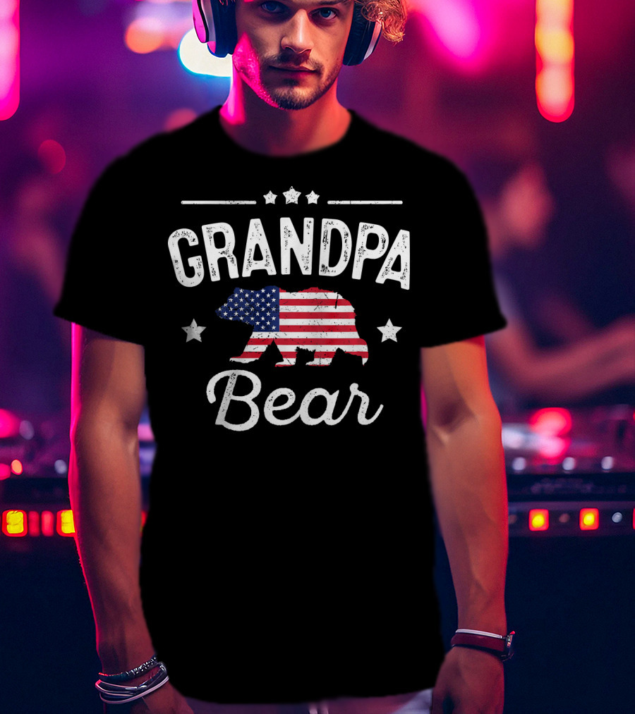 Grandpa Bear American Flag T-Shirt