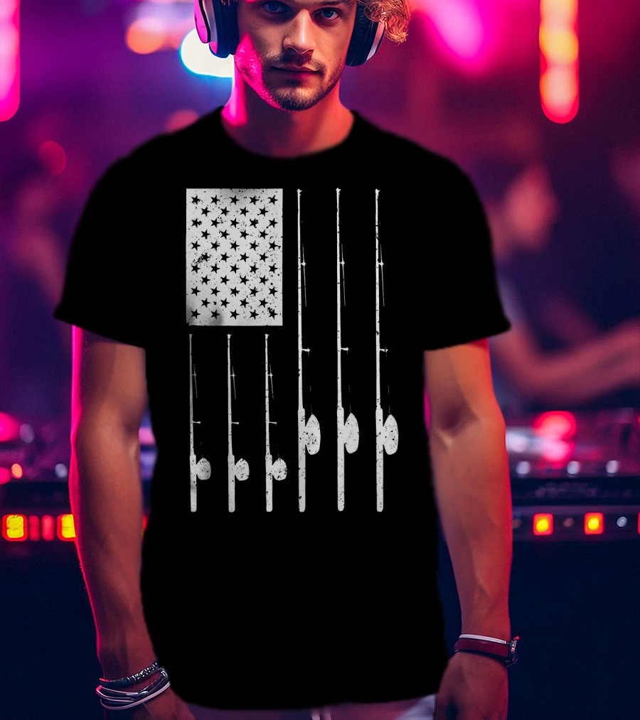 American Flag Fishing Rods USA Patriotic T-Shirt
