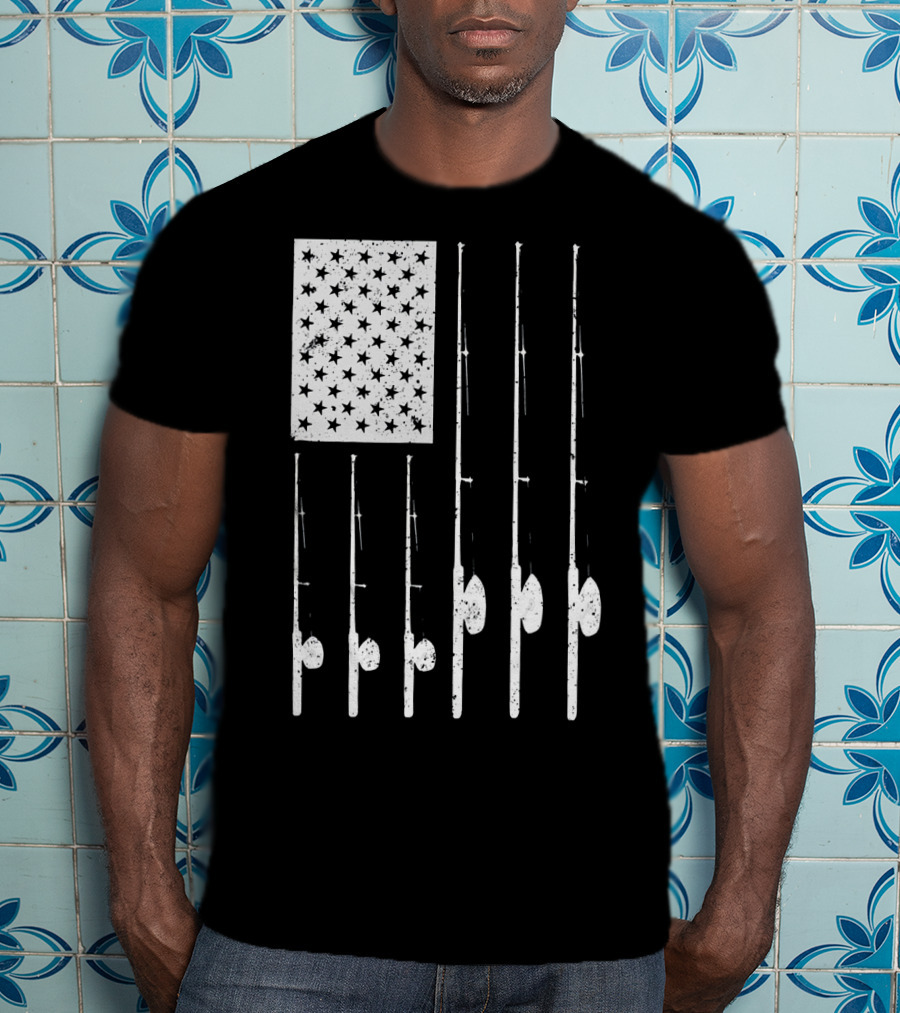 American Flag Fishing Rods USA Patriotic T-Shirt