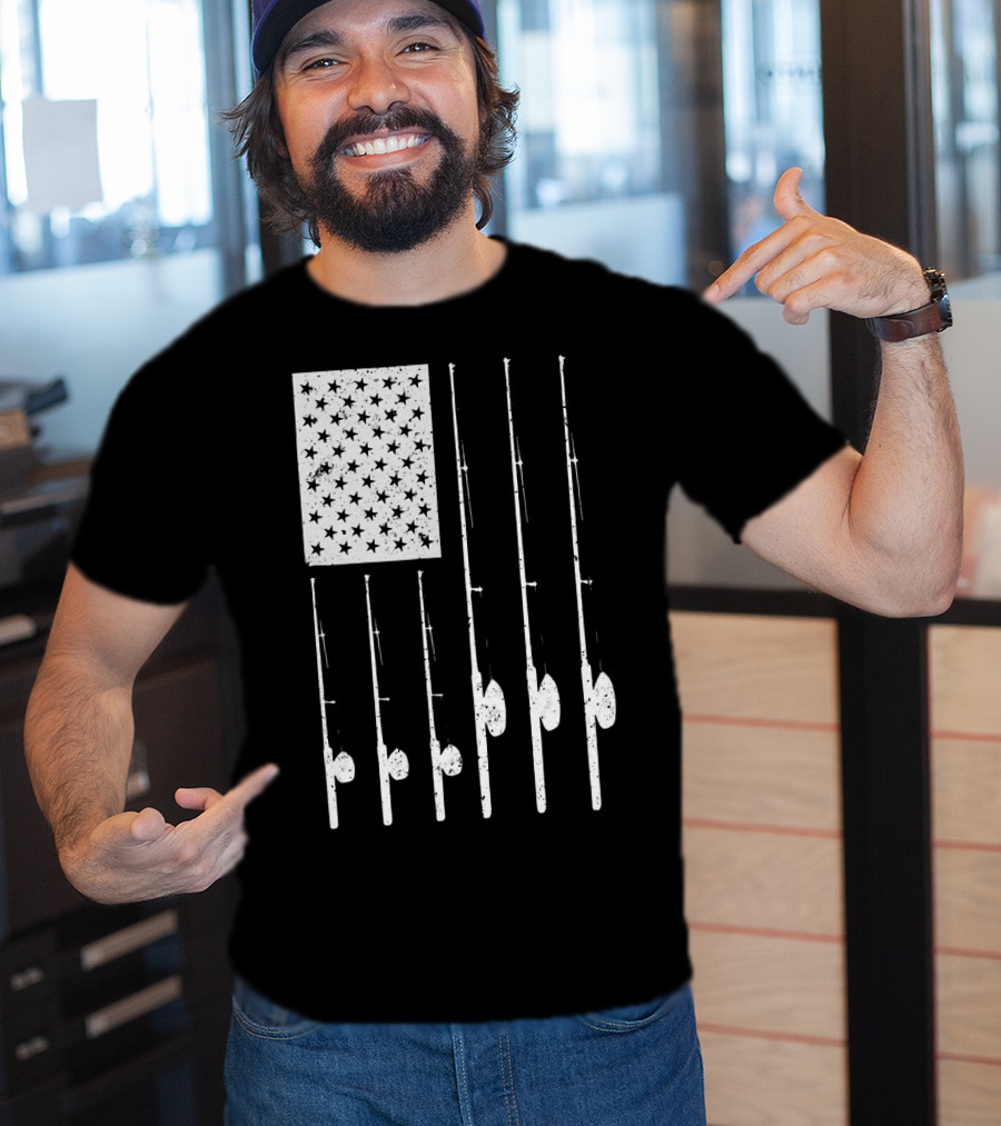 American Flag Fishing Rods USA Patriotic T-Shirt